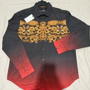 Robert Graham Men’s Royal Dragon Black Gold Embroidery Cotton Shirt XL